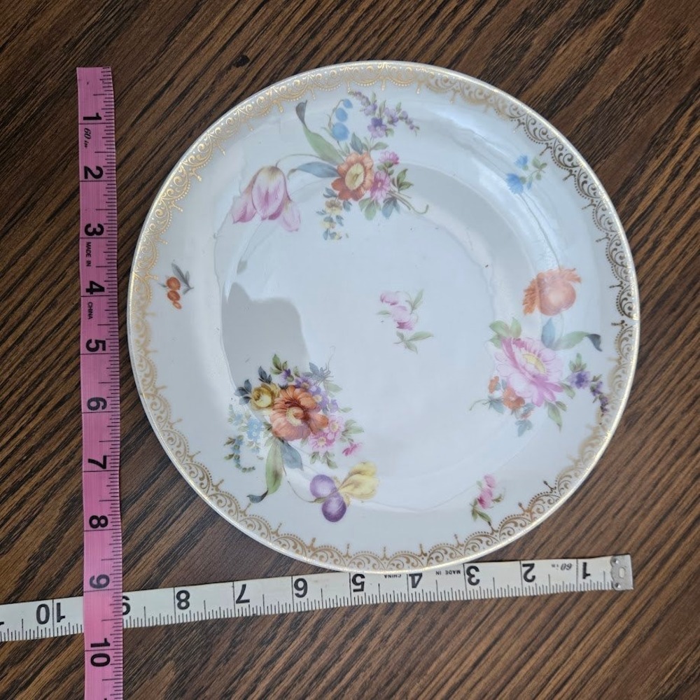 ZS & Co Antique Gold Trim Bavaria Floral Scherzer Luncheon Plate 9" - Picture 6 of 6